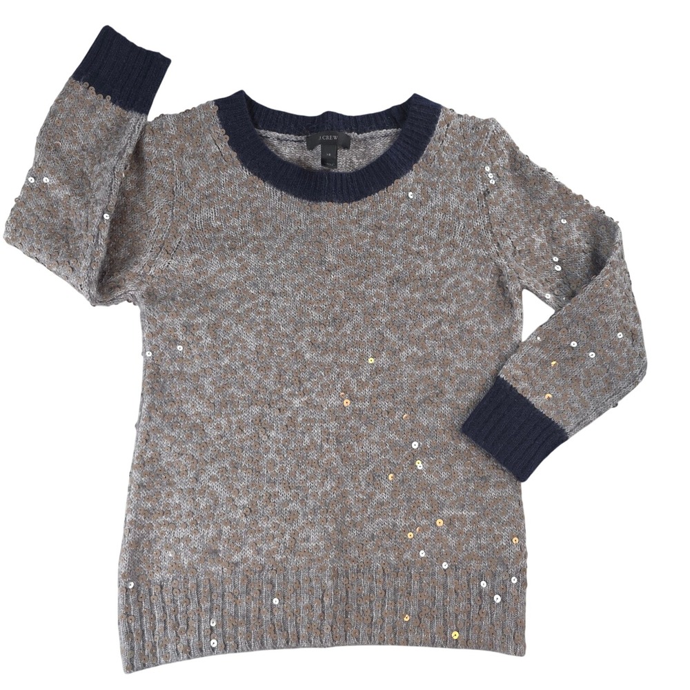 J.Crew Women XS Grey Navy Sequin Mohair Wool Blend Sweater 29947 Holiday 2012